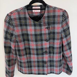 Vintage Pendleton Petite Wool Plaid Jacket USA Made Red Gray 100% Virgin Wool 10